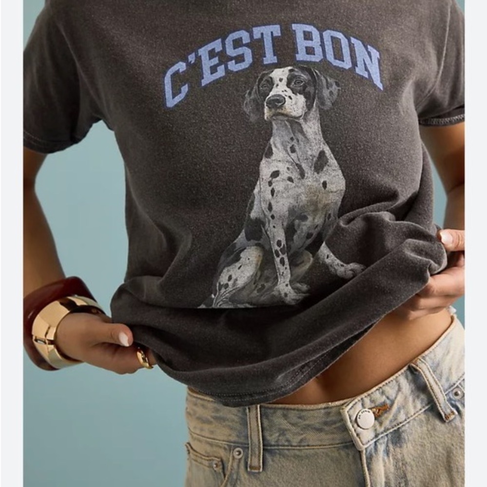 🆕 Anthropologie C'EST BON Dalmatian Dog Graphic Baby T-Shirt - Charcoal Retro